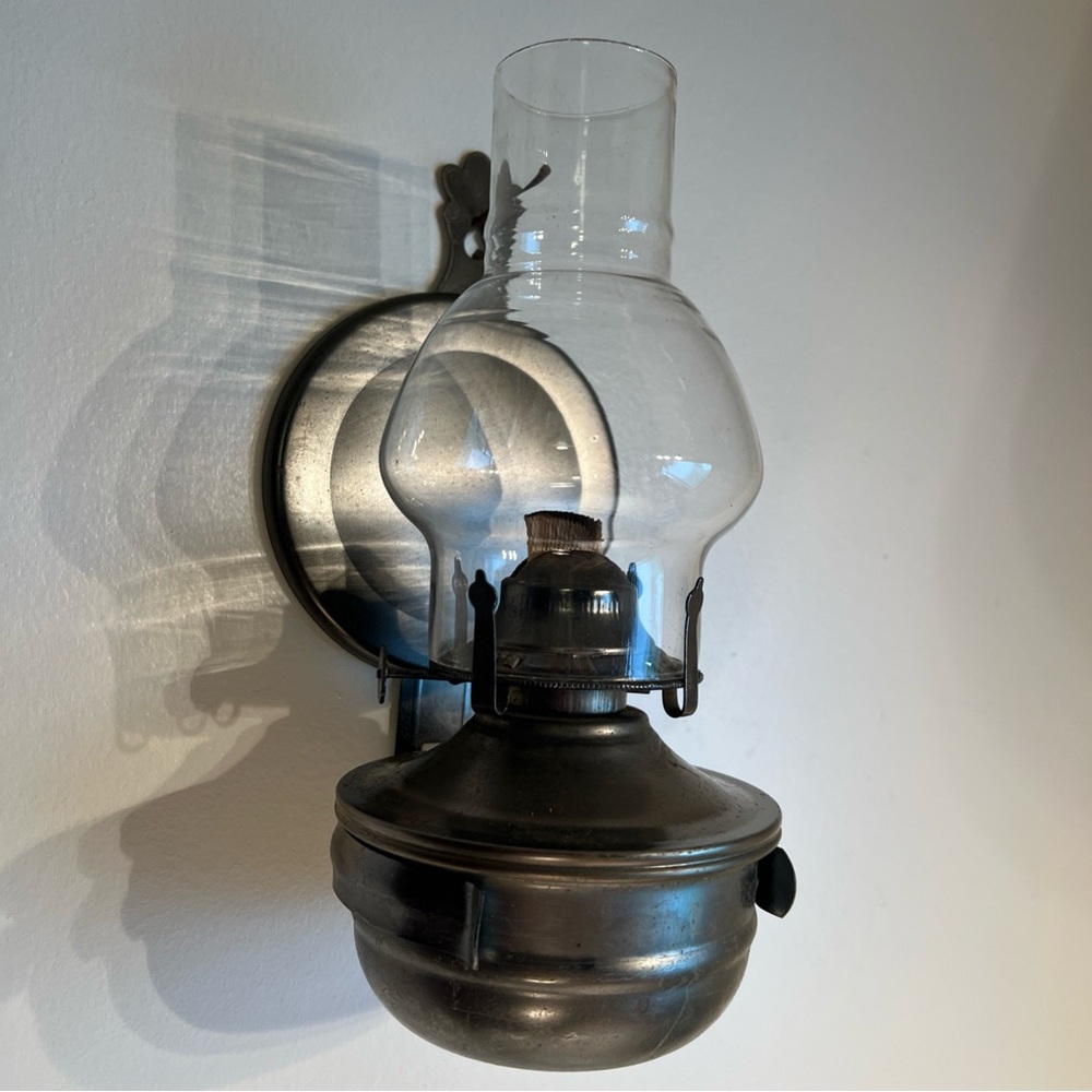 Vintage Wall Mounted Oil Lamp W/ Reflectors  & Hurricane Chimney